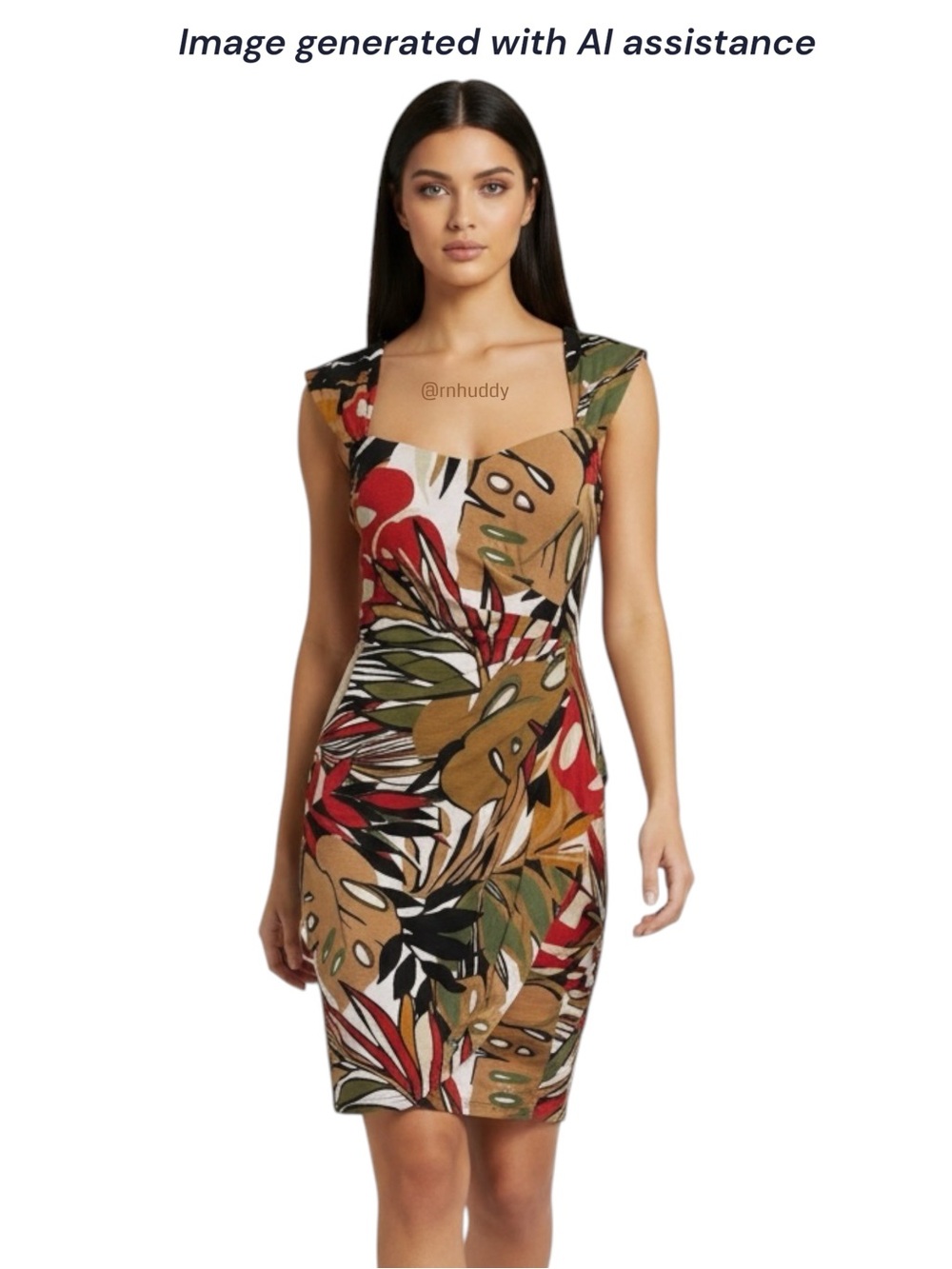 Cache size 6 leaf print faux wrap dress